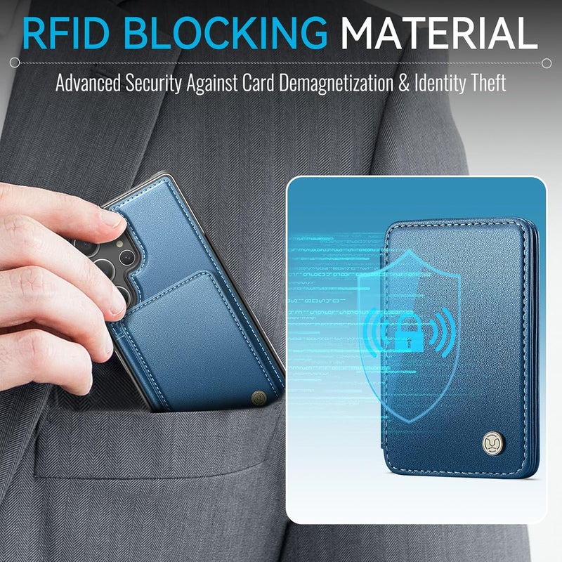Usroom Compatible with Magsafe for Samsung Galaxy S25 Ultra Wallet Case Magnetic Card Holder, RFID Blocking 2 in 1 Detachable Kickstand Shockproof Case for Women Men, Blue - Image 3
